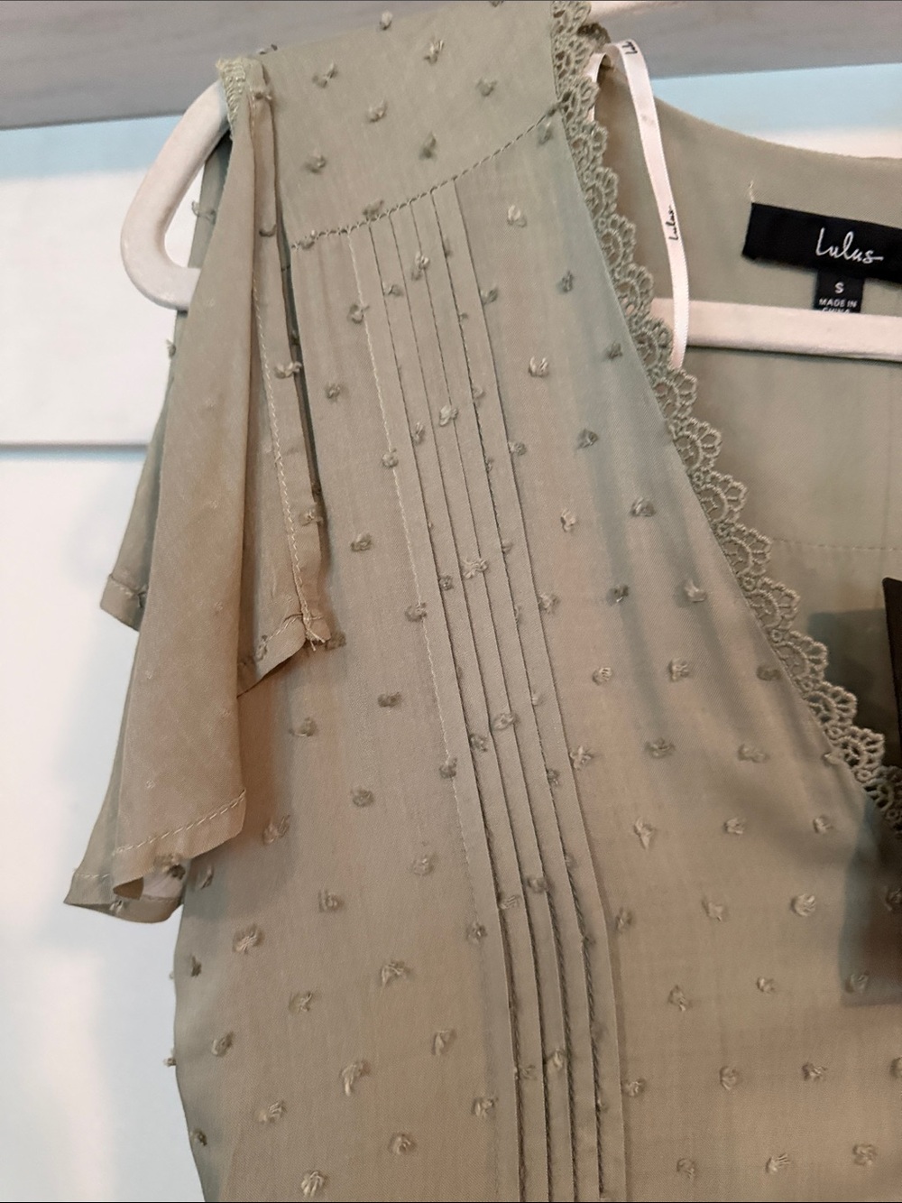 Lulu's Sage Green Maxi Dress with Pintuck & Dot Texture - Picture 3 of 5